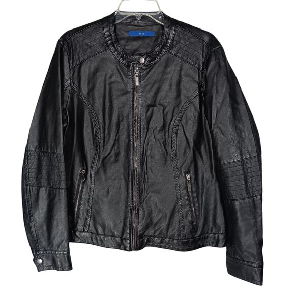 Apt 9 Faux Leather Moto Biker Jacket Size Large Black Fully Lined Zipper Closure - Picture 1 of 6